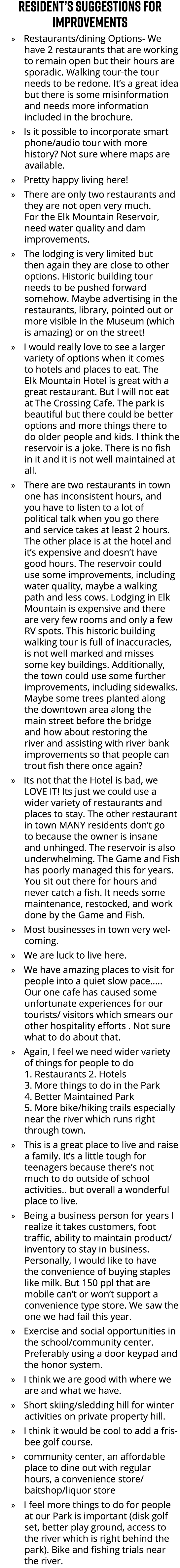 Resident’s Suggestions for Improvements » Restaurants/dining Options We have 2 restaurants that are working to remain...