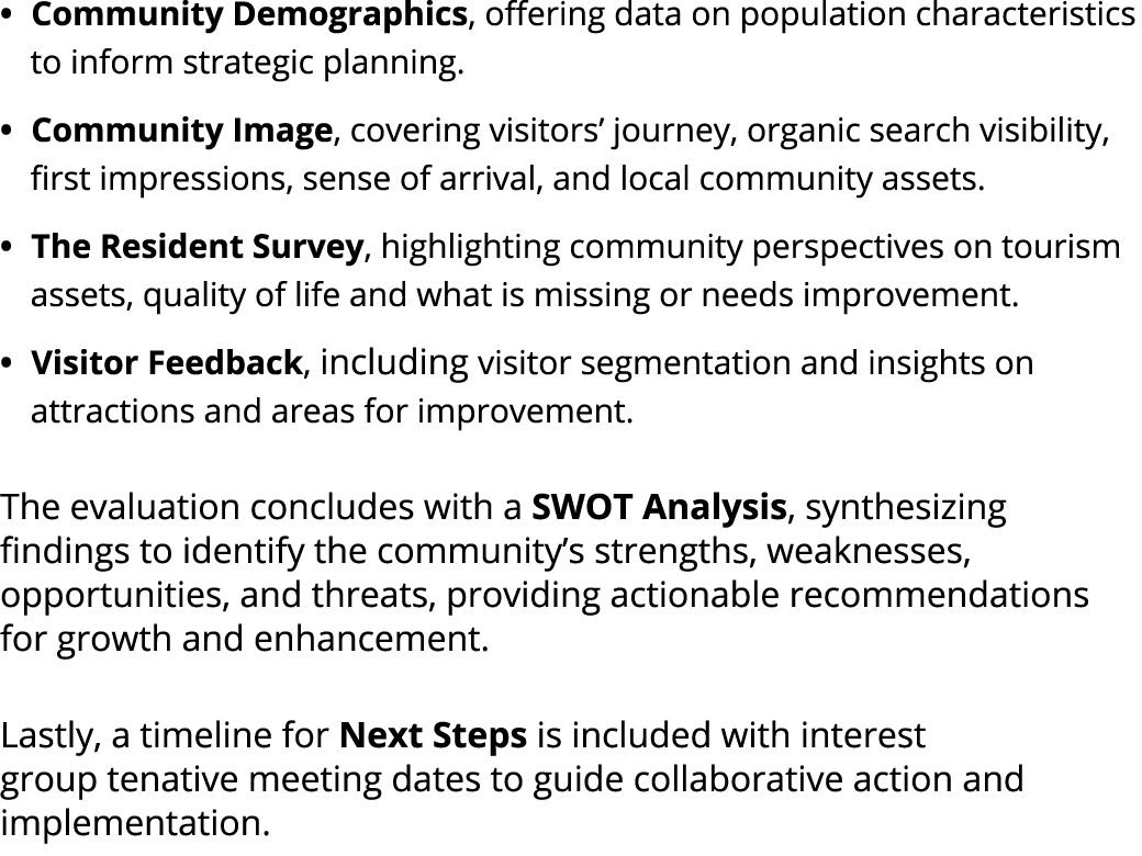 • Community Demographics, offering data on population characteristics to inform strategic planning. • Community Image...